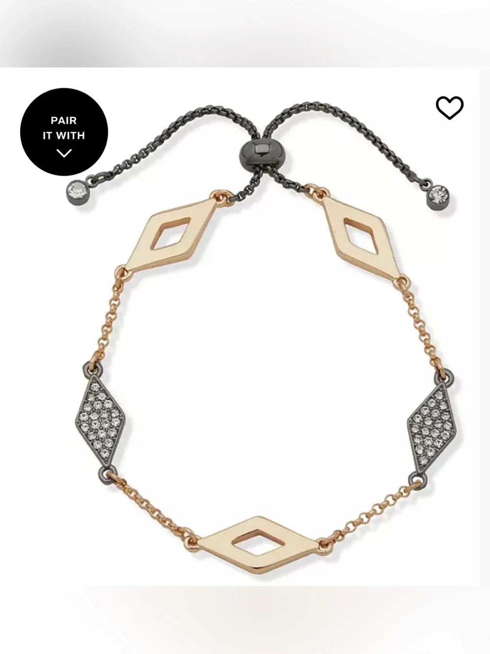 Karl Lagerfeld Rose Gold and Gunmetal Pavé Geometric Adjustable Bracelet